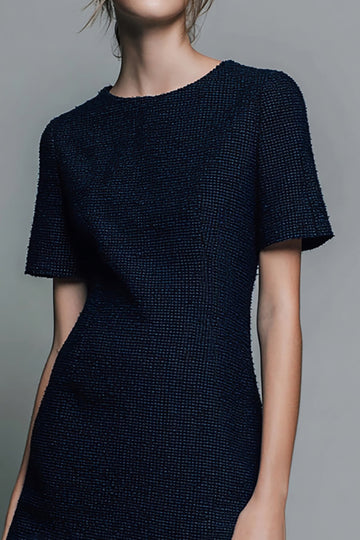 Black Round-Neck Work Dress With Ruffles